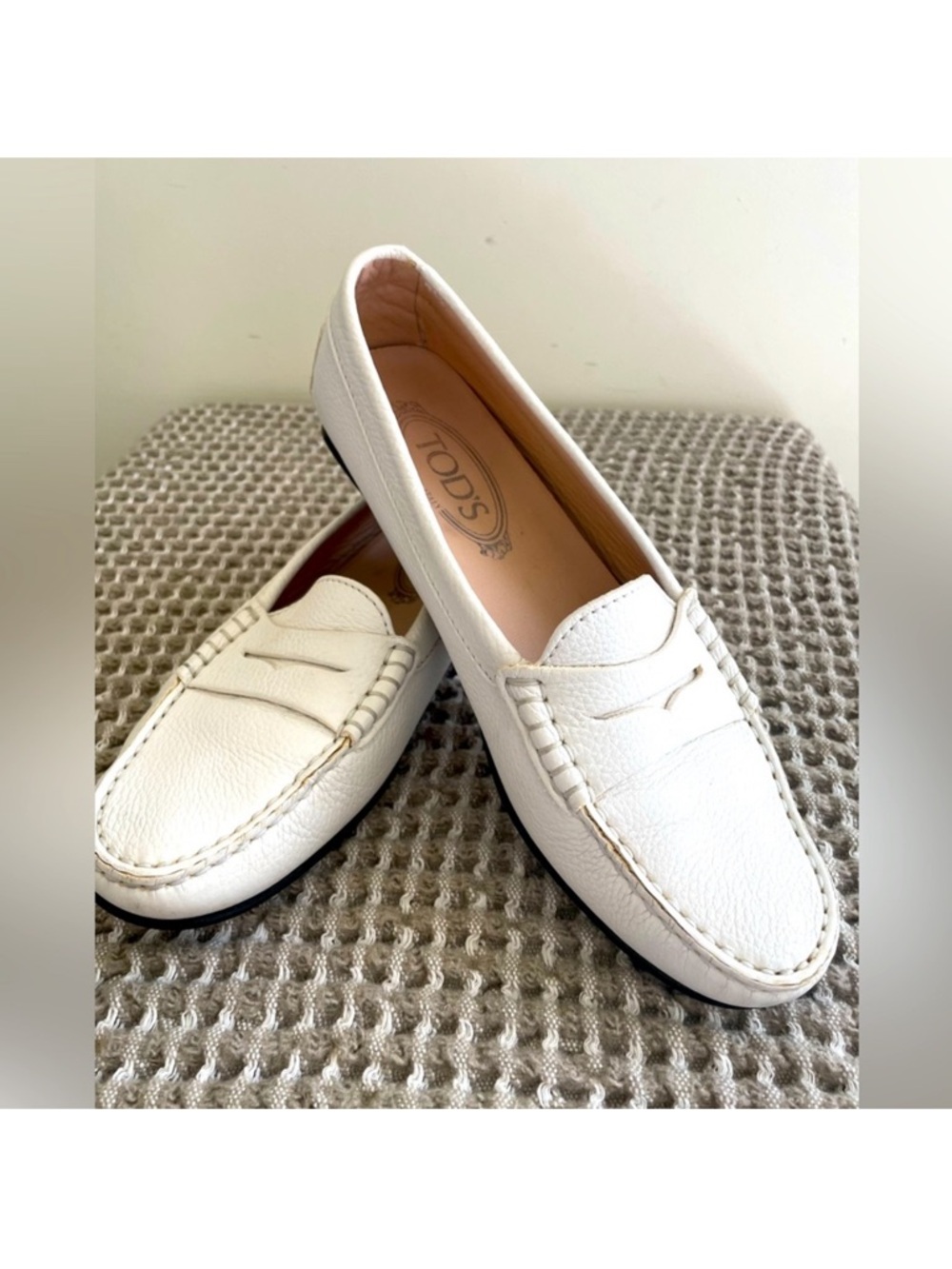 Tod's White Leather Penny Loafers